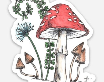 Sticker, Vinyl Sticker, Amy Nemeth Art, Artwork Sticker, Water bottle sticker, Mushrooms, Shrooms,  magic mushrooms, laptop sticker