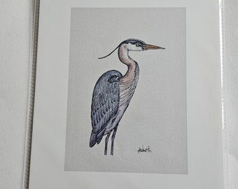 Heron Art Print, 8x10, Print, Watercolour Art, Amy Nemeth, Great Blue Heron, Bird Art, Nova Scotia Coastal Bird, Minimal Art, Crane