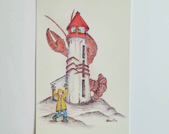 Watercolour Art- Prints- Postcards- Amy Nemeth- Peggy's Cove- Lighthouse- Lobster- Fisherman- Attacking Lobster