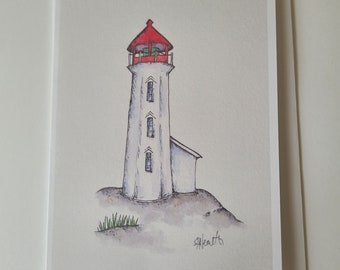 Note Card- Lighthouse- Peggys Cove- Bird- Blank Card- Birthday Card- Thank you Card- Watercolor- Blank Inside- Nova Scotia -Amy Nemeth