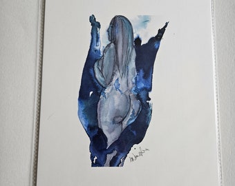 Blue Goddess Art Print, 8x10, Print, Watercolour Art, Amy Nemeth Artwork