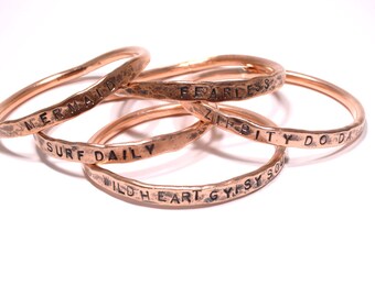 Forged Copper Word Bangles