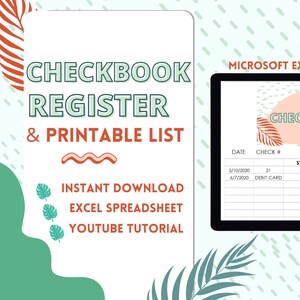 Checkbook Register Finance Tracker Excel Template Digital Financial Planner Budget Spreadsheet