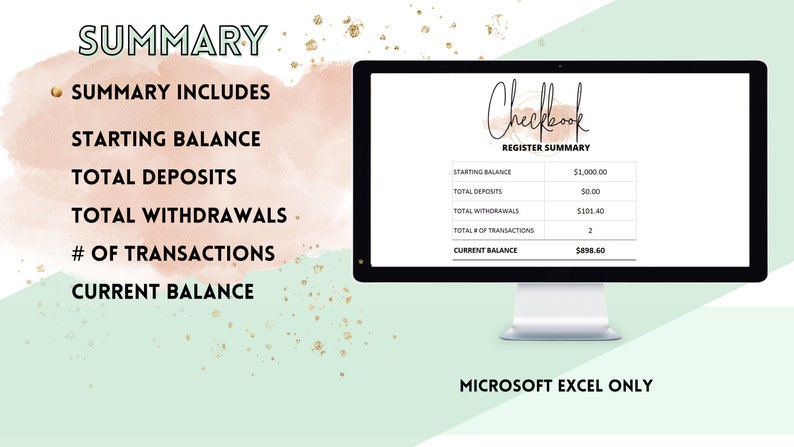 Excel Template Checkbook Register Digital Financial Planner Finance ...