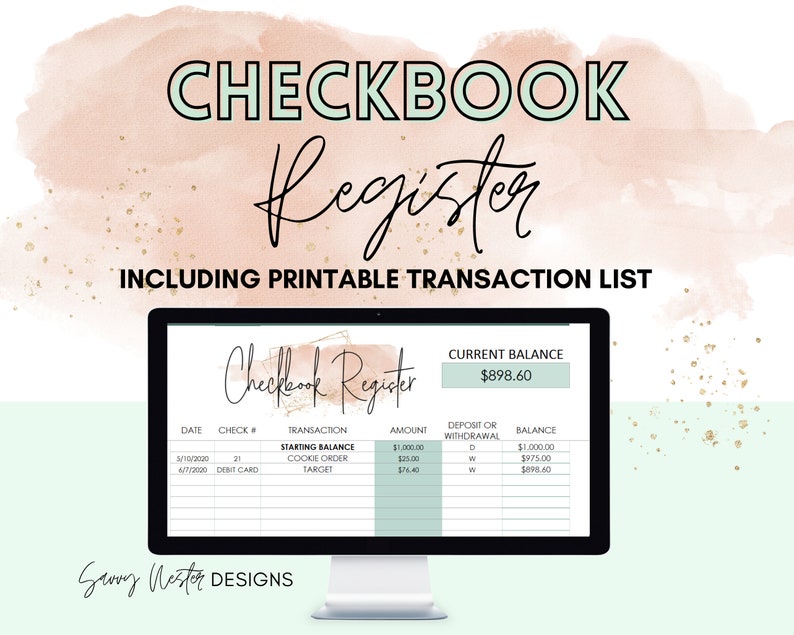 Excel Template Checkbook Register Digital Financial Planner Finance ...