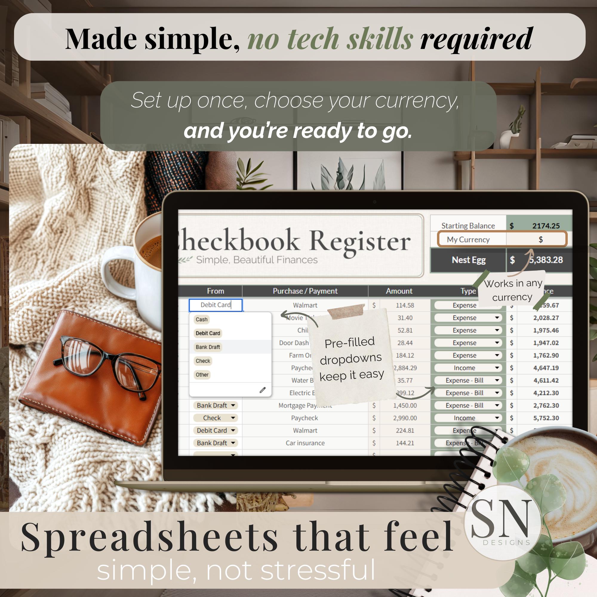 Checkbook Register Dashboard: Google Sheets & Excel Template (digital ...