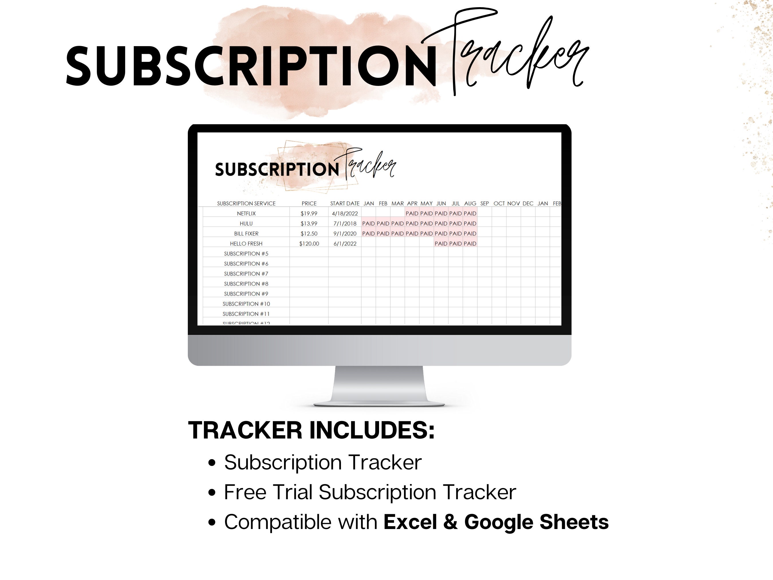 Subscription & Expense Tracker: Excel Template (digital) - Etsy
