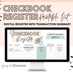 Checkbook Register Excel Template Digital Financial Planner Finance Budget Tracker Spreadsheet