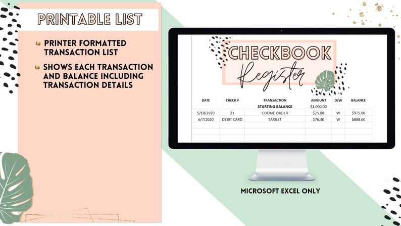 Checkbook Register Excel Template Digital Financial Planner Finance ...