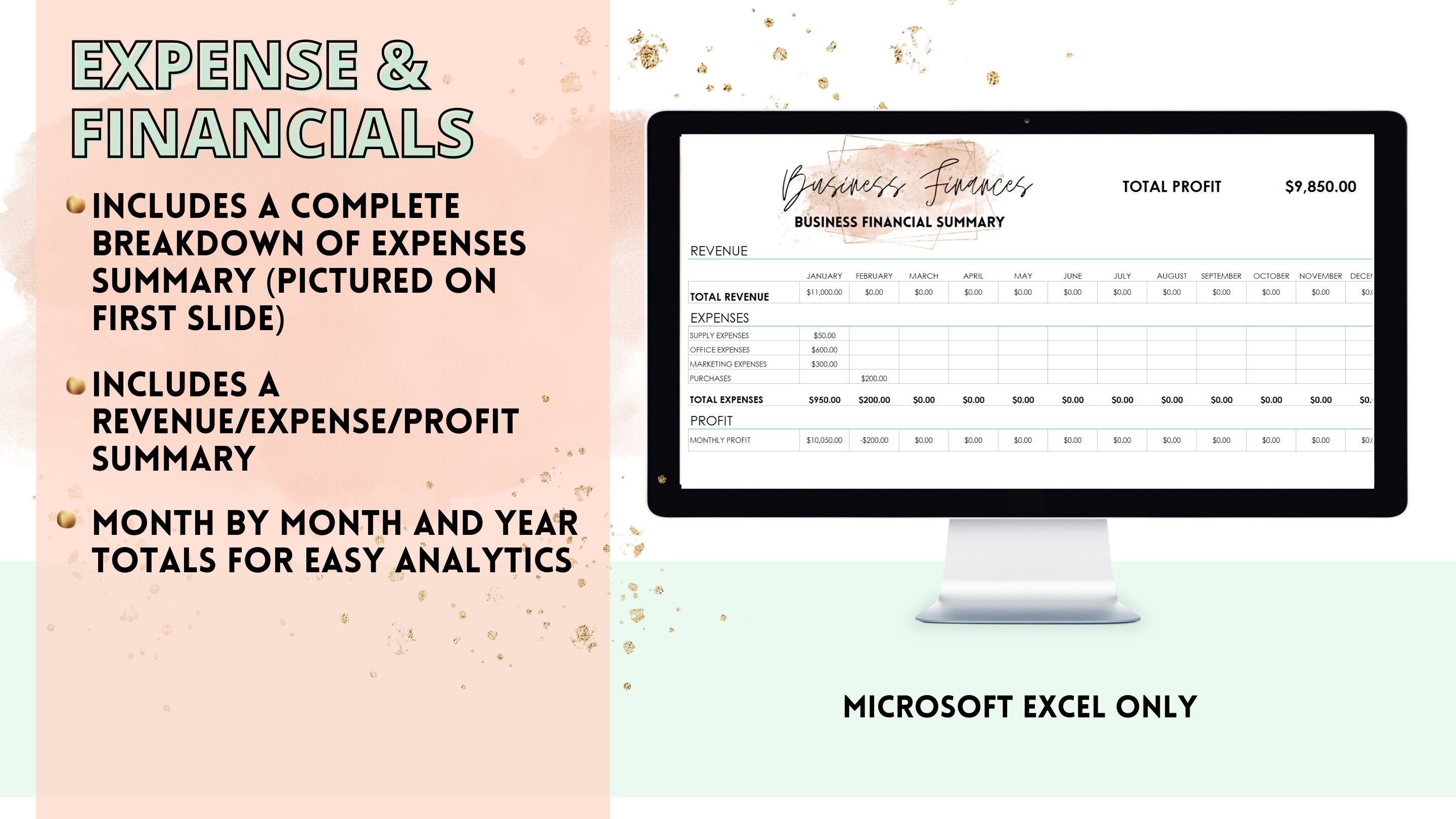 Business Planner Expense Tracker Small Etsy Excel Template Financial ...