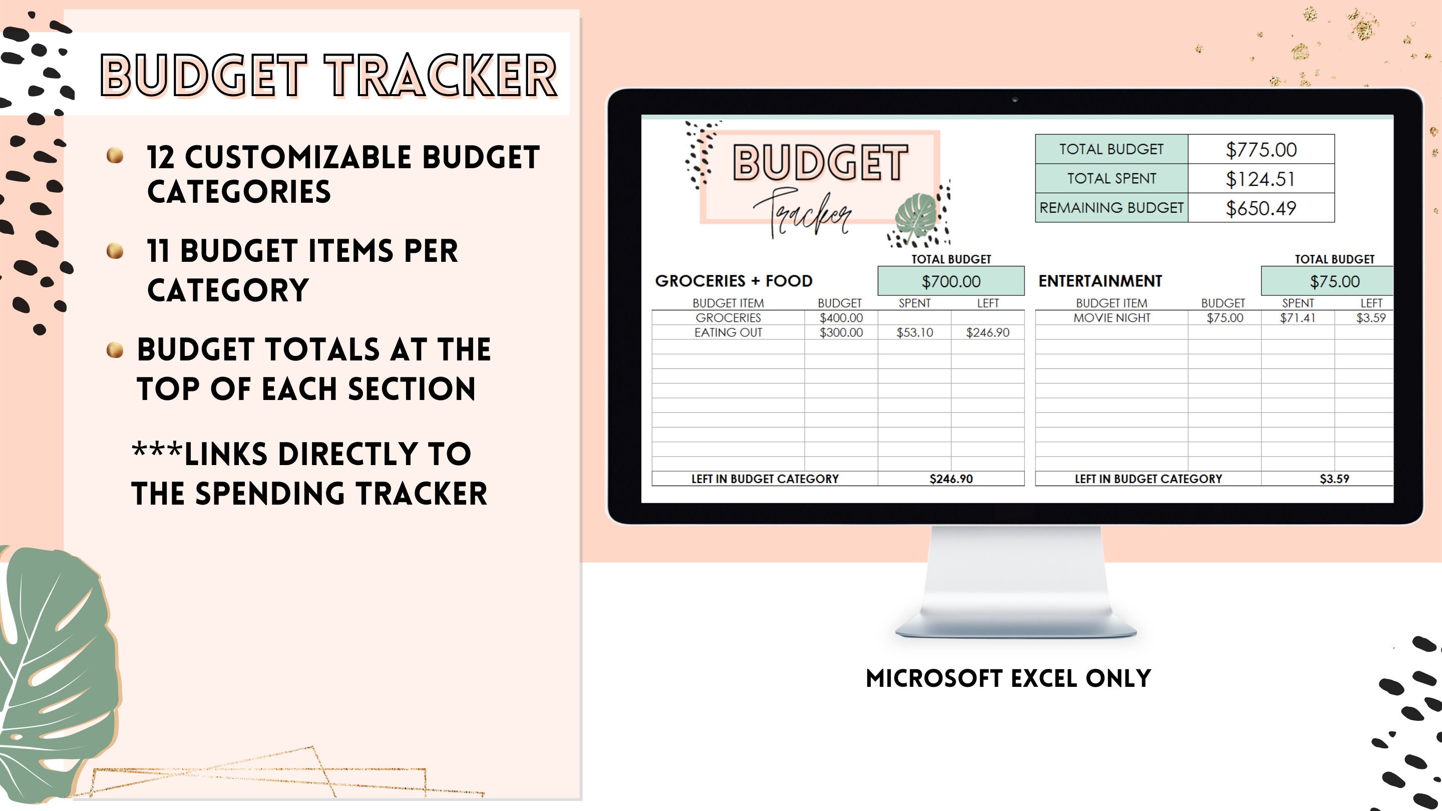 Excel Budget Template - Expense Tracker Digital Financial Planner ...
