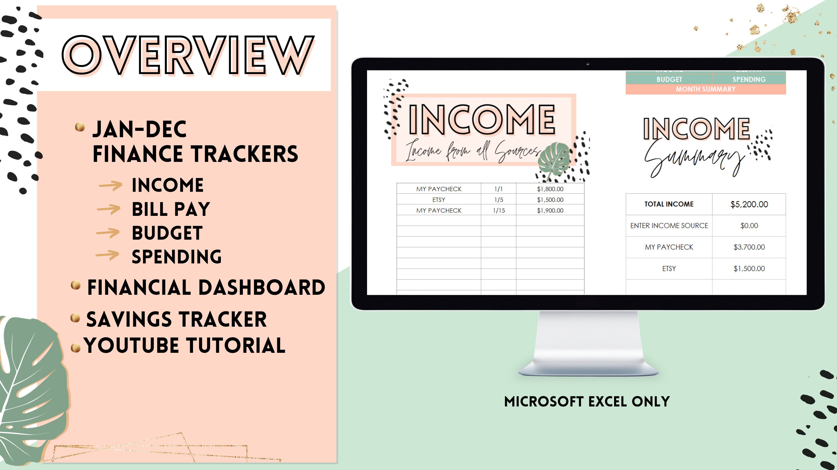 Budget Template Excel - Monthly Digital Finance Planner Financial ...