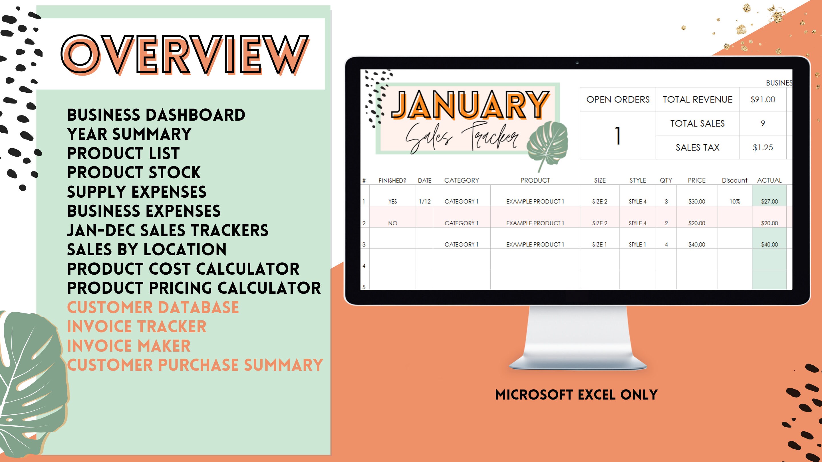 Small Business Planner Digital Etsy Excel Template Financial Inventory ...
