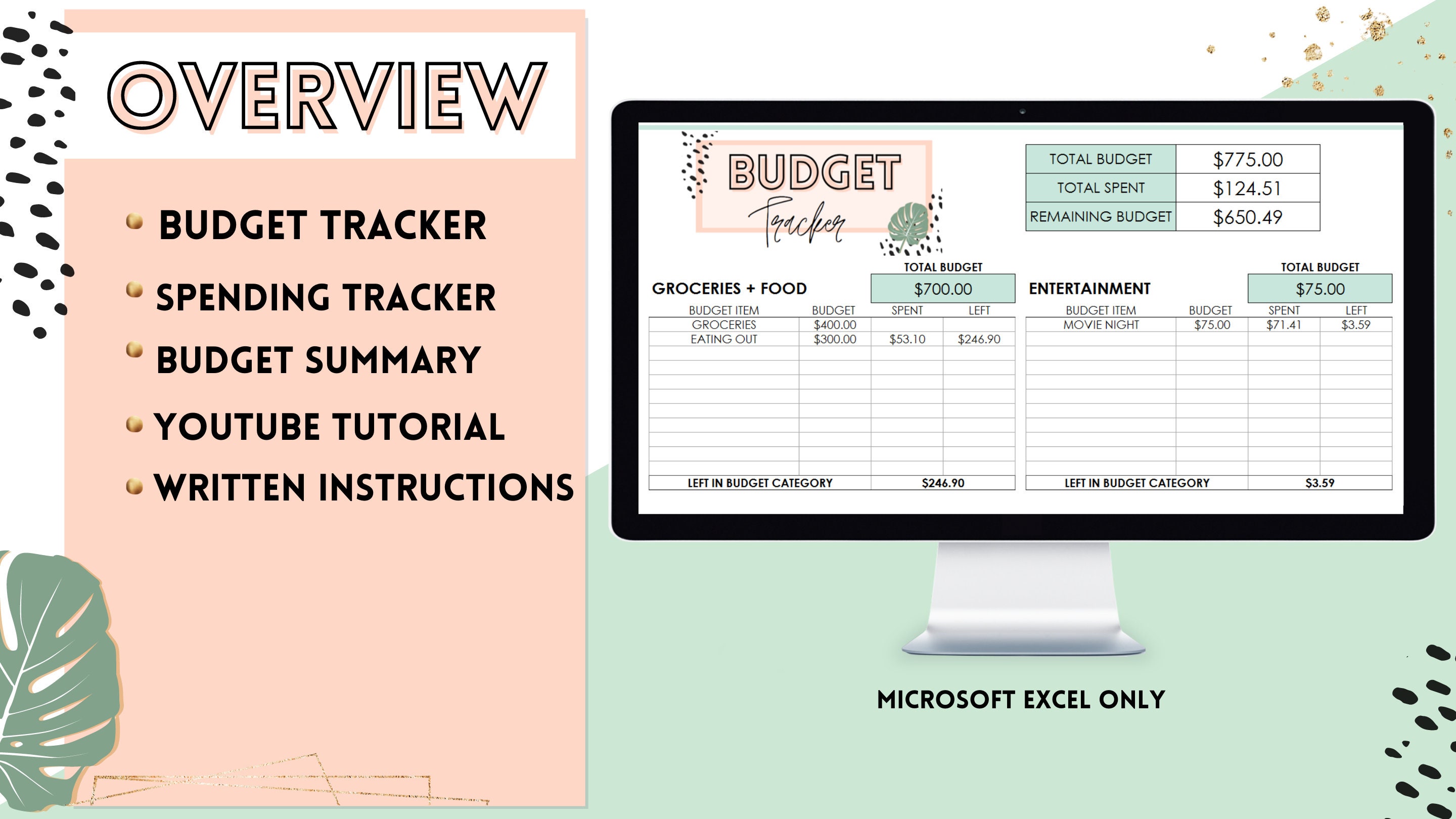 Excel Budget Template - Expense Tracker Digital Financial Planner ...