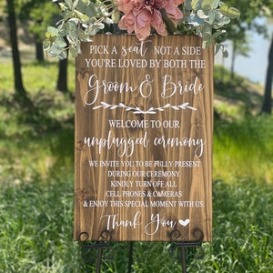 Unplugged Wedding Sign Pick A Seat Not A Side Sign Wedding Welcome Sign, Rustic Wedding Sign, Country Wedding, Wedding Entrance image 1