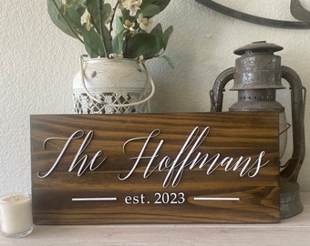 Family Last Name Established Date Sign Family Name Sign Personalized Name Sign Rustic Home Decor Wedding Gift Holiday Gift Engagement Gift