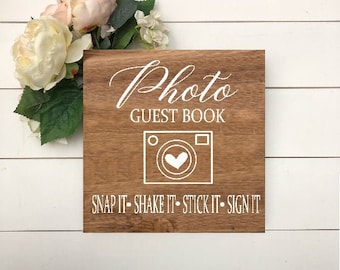 Wedding Photo Guest Book Sign, Photo Wedding Guestbook, Snap It Shake It Sign, Rustic Wedding, Photo Guestbook, Photo Booth Sign, Bestseller