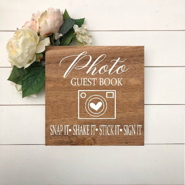 Wedding Photo Guest Book Sign, Photo Wedding Guestbook, Snap It Shake It Sign, Rustic Wedding, Photo Guestbook, Photo Booth Sign, Bestseller