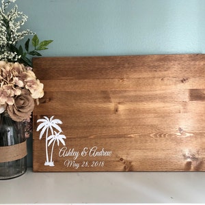 Wedding Guest Book Alternative, Tropical Island Palm Tree Design, Beach Wedding, Destination Wedding, Wedding Decor Wood Guest Book