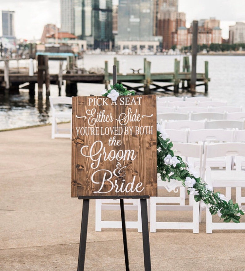 Rustic Wood Wedding Sign / Pick A Seat Not A Side Sign / Rustic Wedding Decor / Country Wedding image 1