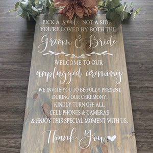 Unplugged Wedding Sign Pick A Seat Not A Side Sign Wedding Welcome Sign, Rustic Wedding Sign, Country Wedding, Wedding Entrance image 4