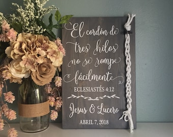 Cord of Three Strands Sign, Ecclesiastes 4:9-12 Spanish Sign, El cordon de tres hilos, Alternative Unity Candle, Wedding Ceremony Sign W