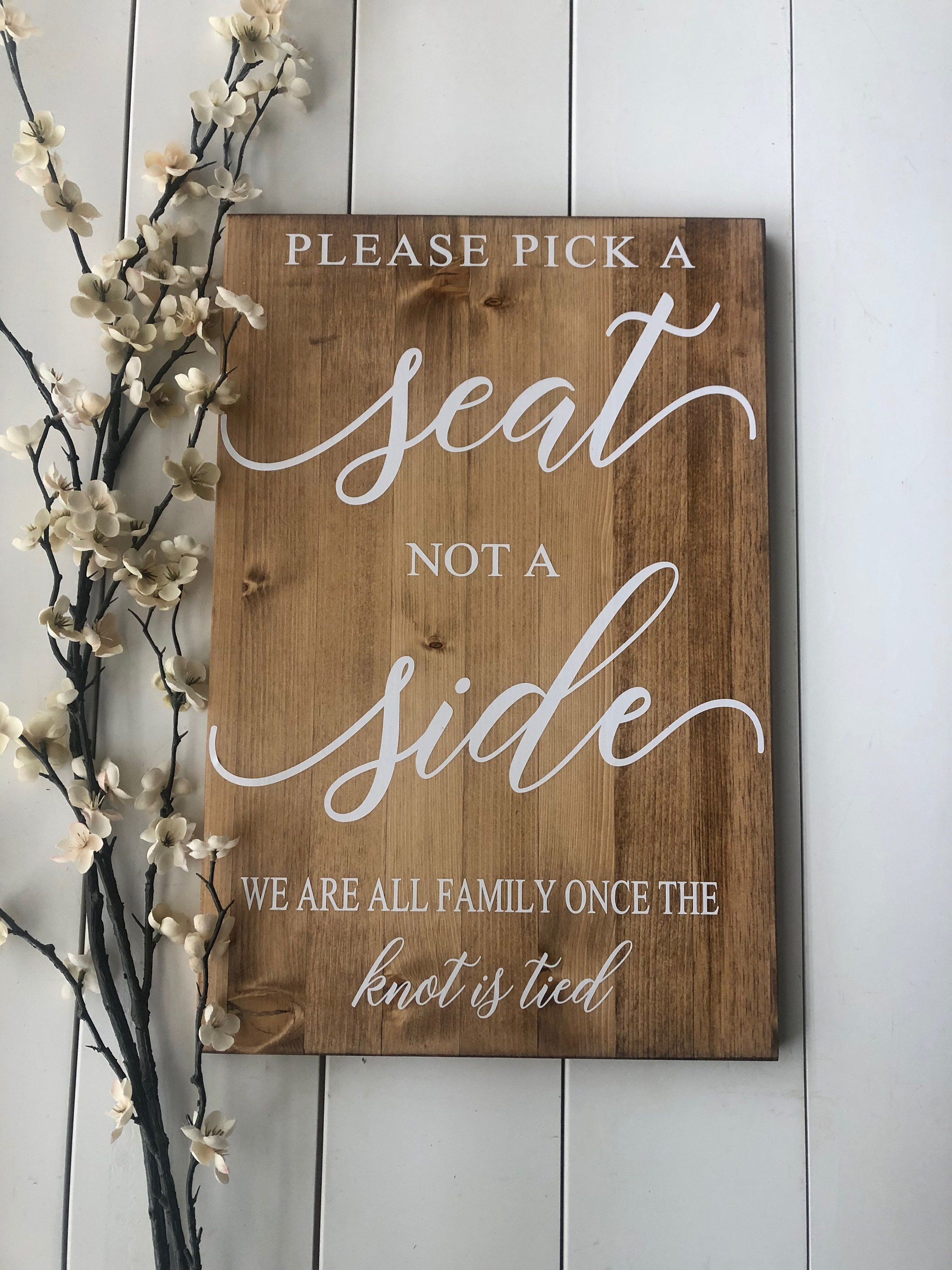 Rustic Wood Wedding Sign Pick A Seat Not A Side Sign Decorative Wedding  Party Signs 18x24 in