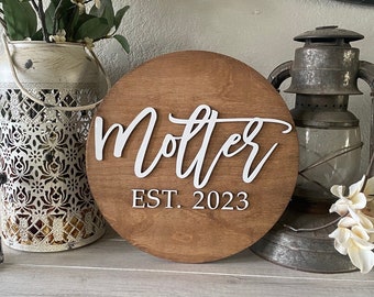 Personalized Family Name Sign, Round Wedding Sign Wedding Sign Wedding Gift Rustic Wedding Decor Bridal Shower Sign Anniversary Holiday Gift