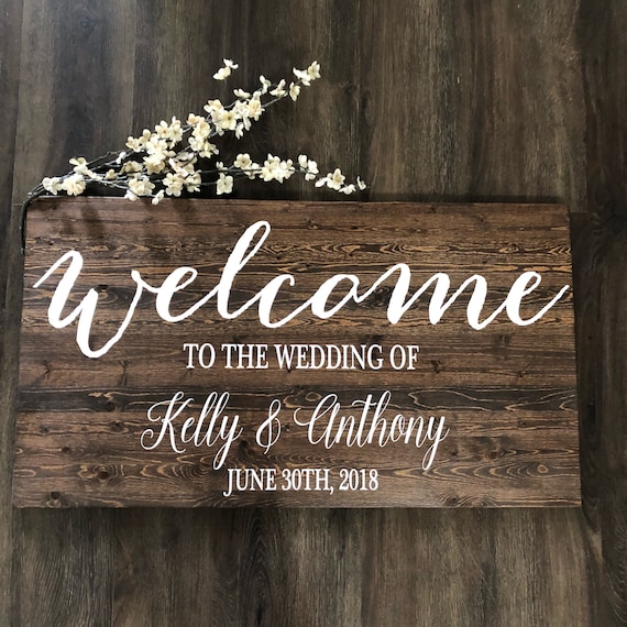 Rustic Wedding Welcome Sign, Stained Wood, Custom Names - Etsy