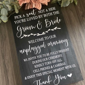 Unplugged Wedding Sign Pick A Seat Not A Side Sign Wedding Welcome Sign, Rustic Wedding Sign, Country Wedding, Wedding Entrance image 3