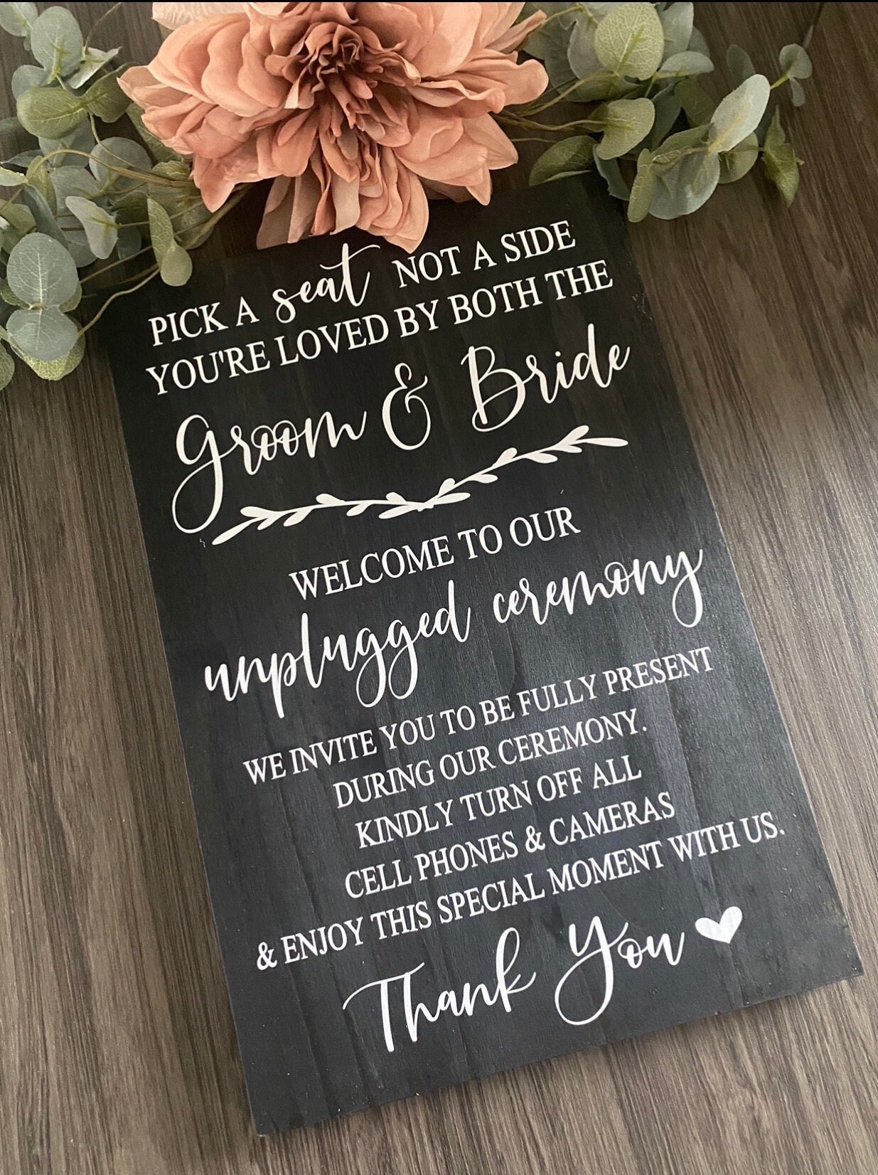 Pick a Seat Not A Side Unplugged Wedding Ceremony Sign – Rubi and Lib  Design Studio