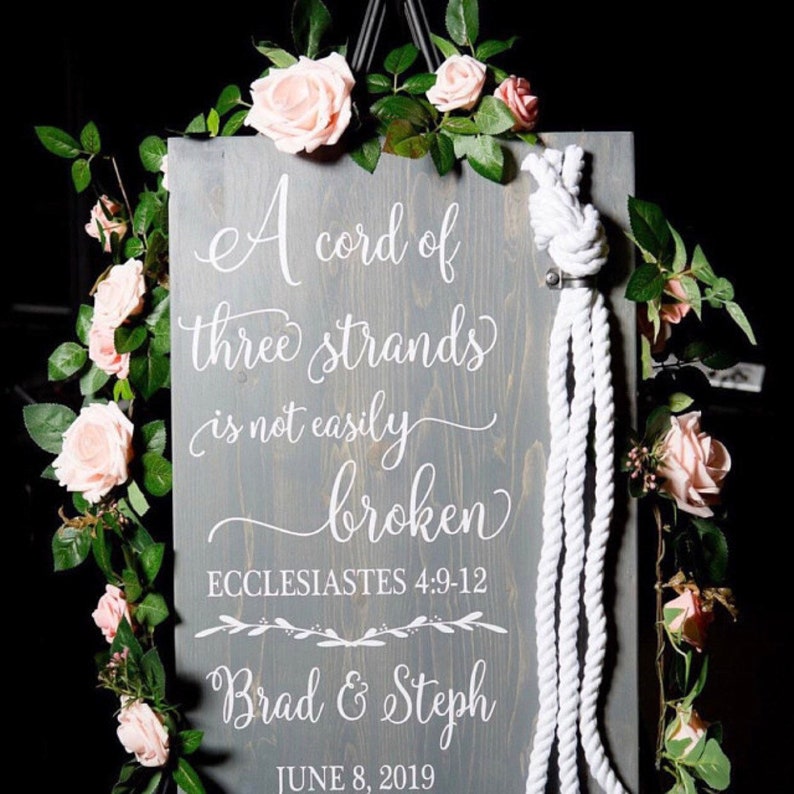 Cord of Three Strands Sign, Ecclesiastes 4:9-12, Alternative Unity Candle, Unity Ceremony Sign, Wedding Gift A image 5