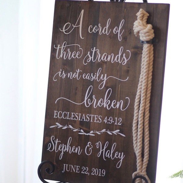 Cord of Three Strands Sign, Ecclesiastes 4:9-12, Alternative Unity Candle, Unity Ceremony Sign, Wedding Gift A