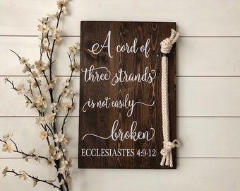 Cord of Three Strands Sign, Ecclesiastes 4:9-12, Alternative Unity Candle, Unity Ceremony Sign, Wedding Gift A