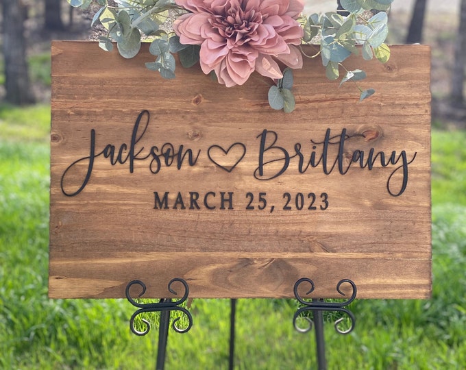 Featured listing image: Wedding Welcome Sign, Wedding Decor, Wedding Entrance Sign, Rustic Wedding Decor, 3D Wedding Welcome Sign, Couples Gift