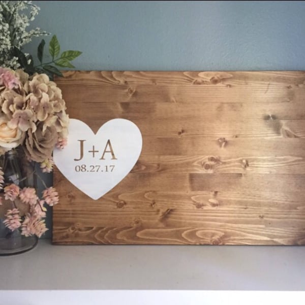 Rustic Wood Wedding Guest Book Alternative: Initials & Heart