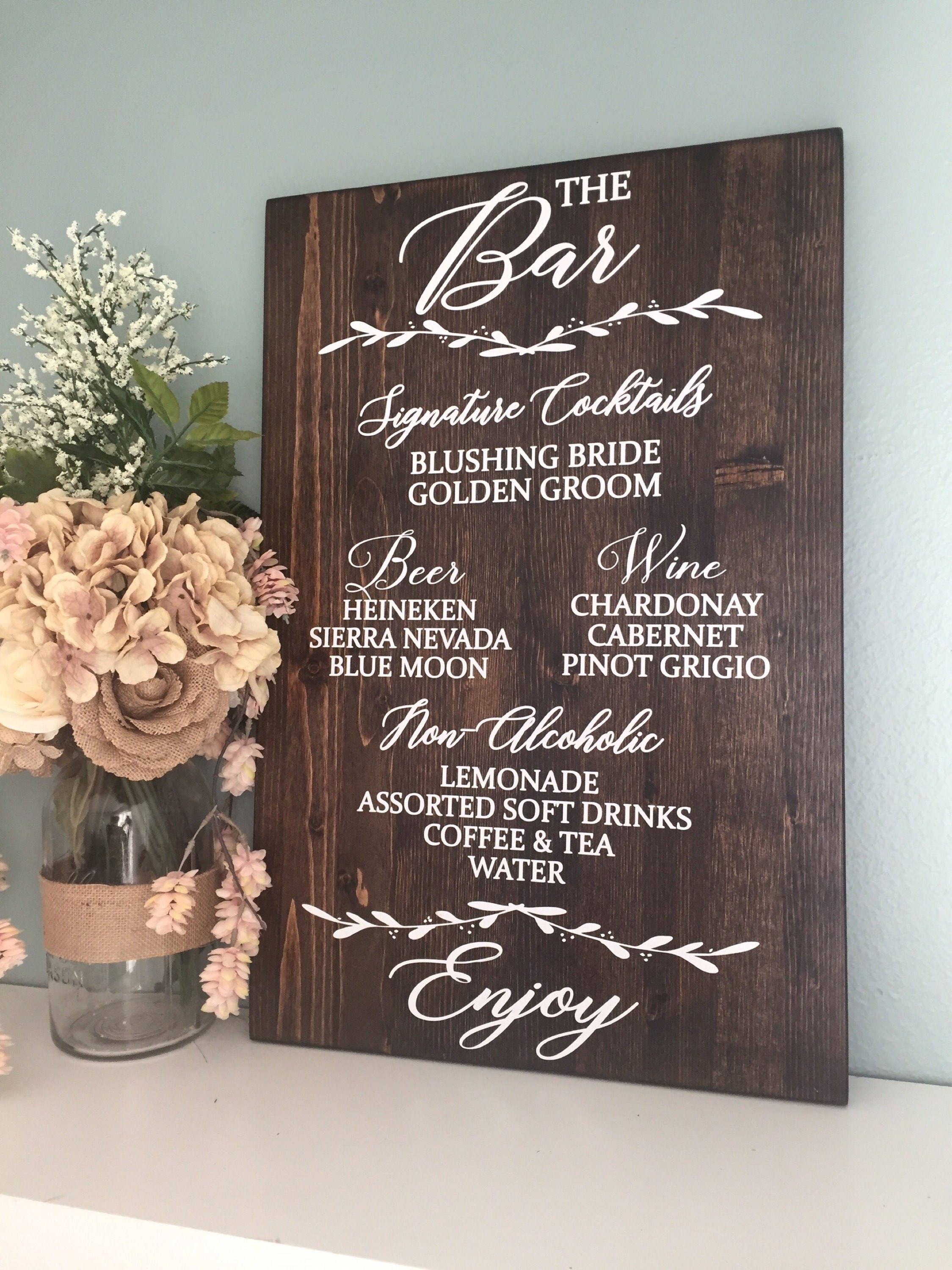 Wedding Bar Signature Drinks Sign, Signature Cocktails, Menu Sign