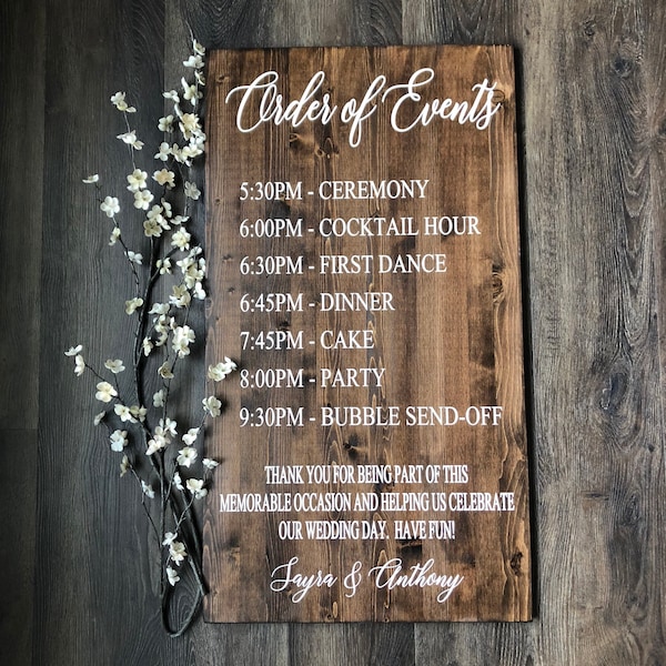 Order of Events Wedding Day Sign, Rustic Ceremony Events Sign, Best Day Ever Sign, Rustic Wedding Decor, Wood Wedding Events Sign
