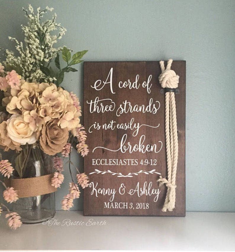 Cord of Three Strands Sign, Ecclesiastes 4:9-12, Alternative Unity Candle, Unity Ceremony Sign, Wedding Gift A image 3