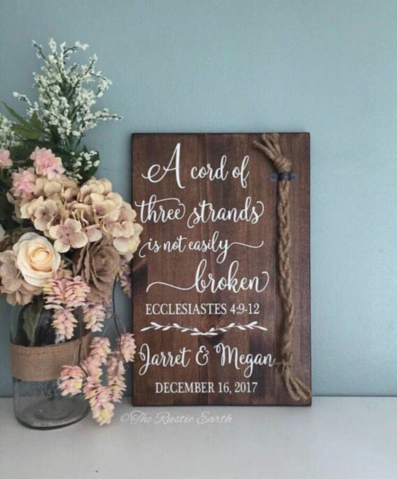 Cord of Three Strands Sign, Ecclesiastes 4:9-12, Alternative Unity Candle, Unity Ceremony Sign, Wedding Gift A image 9