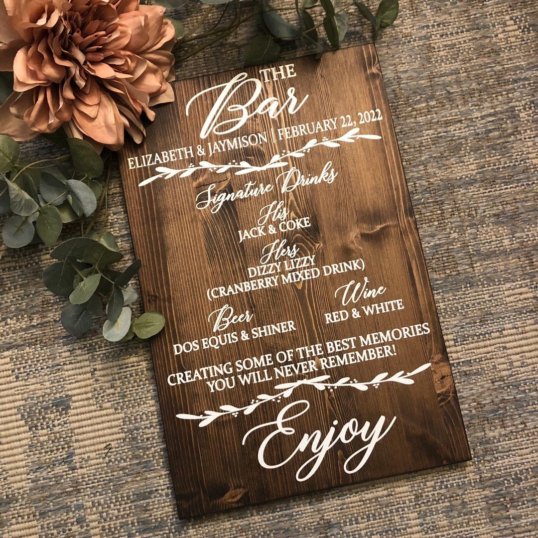 Wedding Bar Signature Drinks Sign, Signature Cocktails, Menu Sign, Drinks and Bar Menu, Rustic