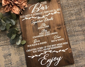 Wedding Bar Signature Drinks Sign, Signature Cocktails, Menu Sign, Drinks and Bar Menu, Rustic Wedding Sign, Rustic Wedding Decor, Bar Sign