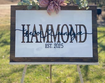 Wedding Welcome Sign, Personalized Last Name Sign, Bride and Groom Gift, 3D Laser Sign, Rustic Wedding Decor, Wood Wedding Entrance Sign