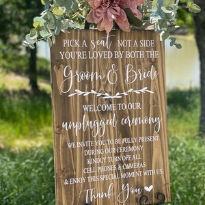 Unplugged Wedding Sign Pick A Seat Not A Side Sign Wedding Welcome Sign, Rustic Wedding Sign, Country Wedding, Wedding Entrance image 2