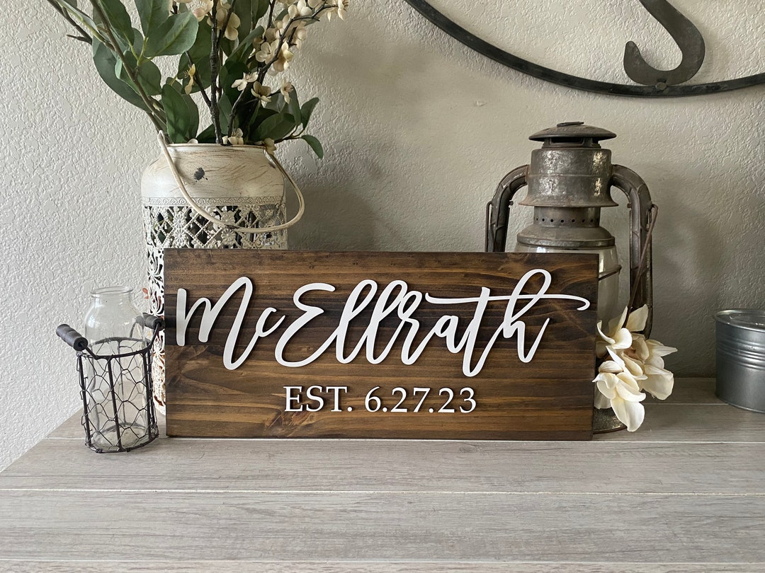 Personalized Family Name Wood Sign, 3D Established Date Wedding Gift ...