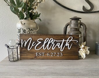 Personalized Family Name Wood Sign, 3D Established Date Wedding Gift, 3D Wedding Sign