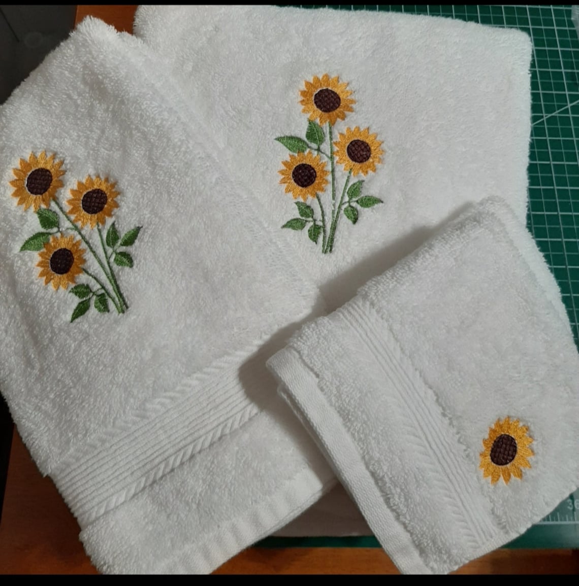 Sunflower design on white bath HAND towel Etsy