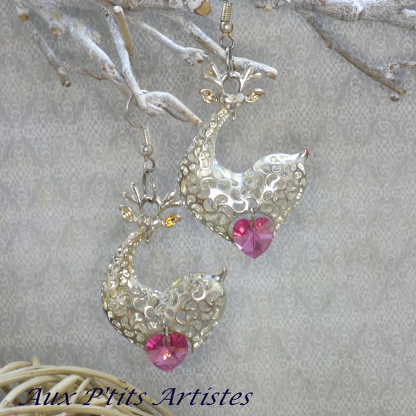 Boucles d'oreille " Les Girafes " argent et cristal autrichien