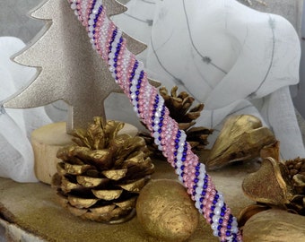 Glaçon Stalactite de Noël, perles de verre et cristal, rose, blanc et bleu, fait main, artisanal, made in France