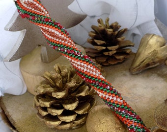 Glaçon Stalactite de Noël, perles de verre et cristal, rouge, orange et vert fait main, artisanat made in France